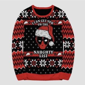 Men’s Marvel Deadpool Naughty List Christmas Holiday Crewneck Sweater